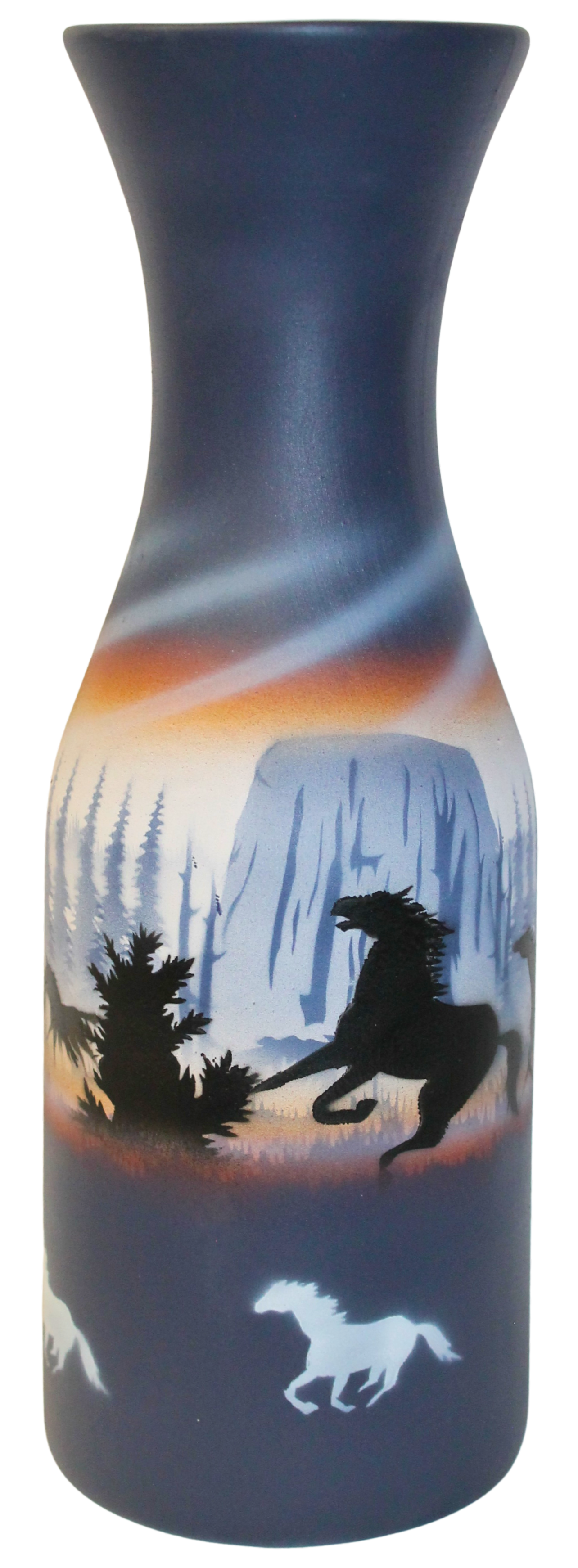 DTE1 Devils Tower Horses 4 1/2 x 11 1/2 Flower Vase