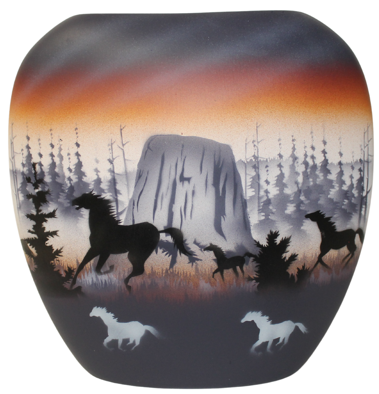 DTE3 Devils Tower Horses 8 1/2 x 8 1/2 Pillow Vase