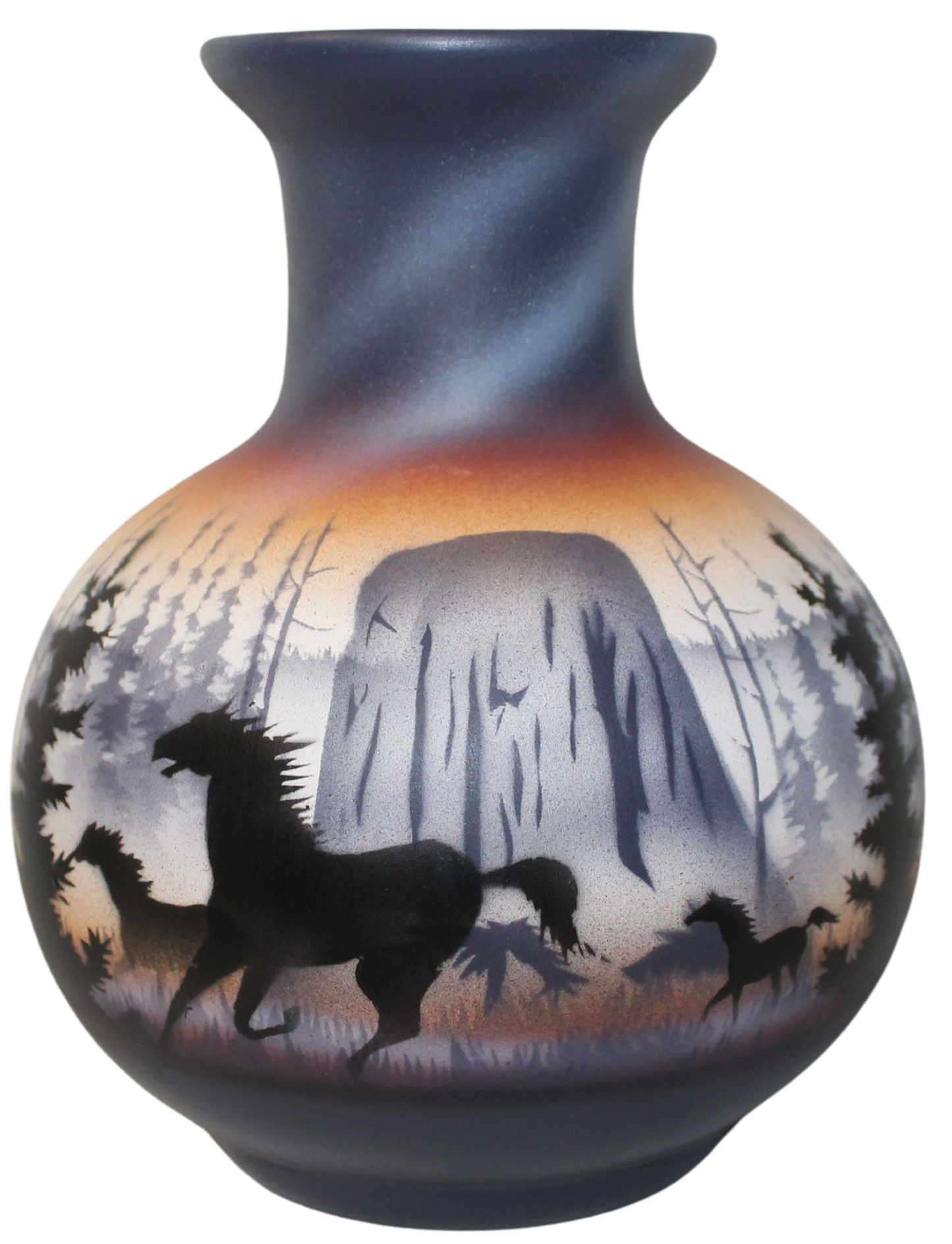 DTL1 Devils Tower Horses 5 1/2 x 7 1/2 Flower Vase