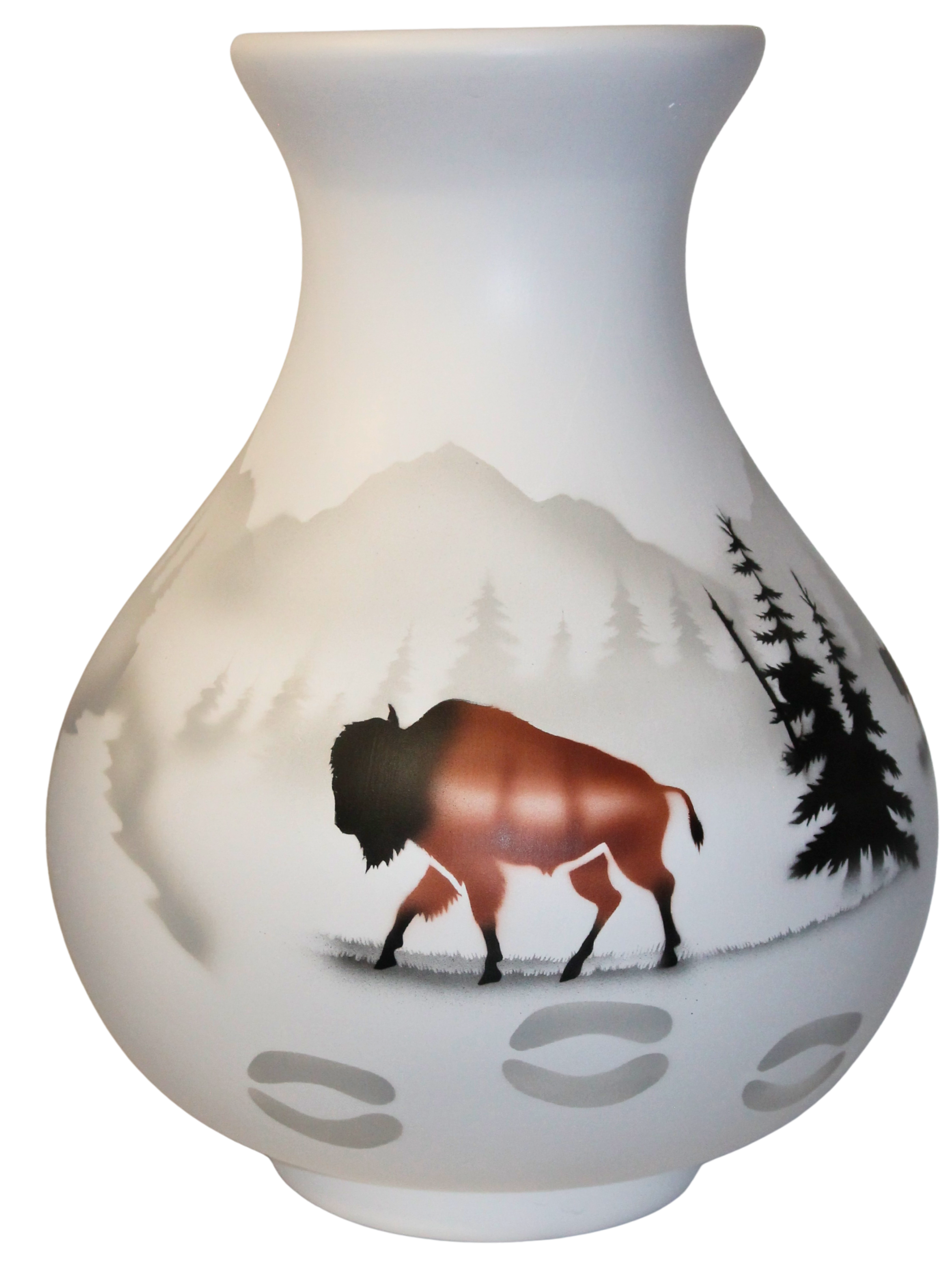 54136 High Country Tracks Buffalo 10 1/2 x 14 1/2 Vase