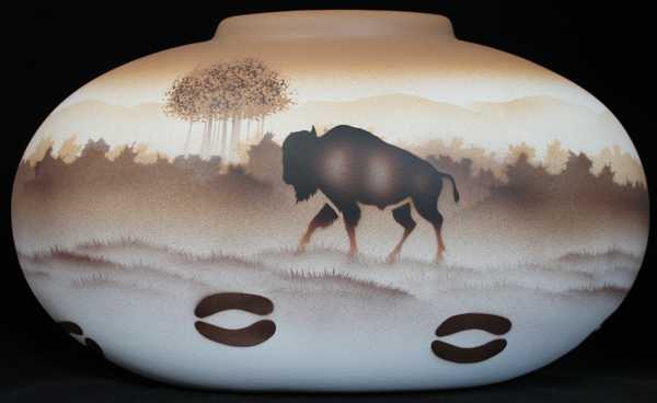 64142 Back Country Tracks Buffalo 16 1/2 x 10 1/2 Pillow Vase