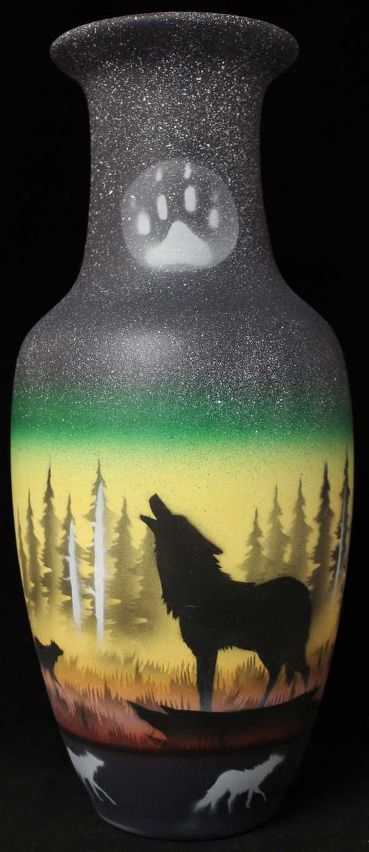 WSC3 Woodland Shadows - Wolf 6 x 14 Totem Vase