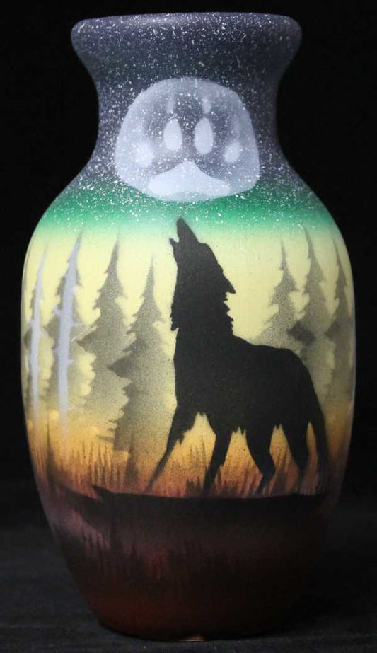 WSS1 Woodland Shadows - Wolf 3 1/2 x 6 Bud Vase