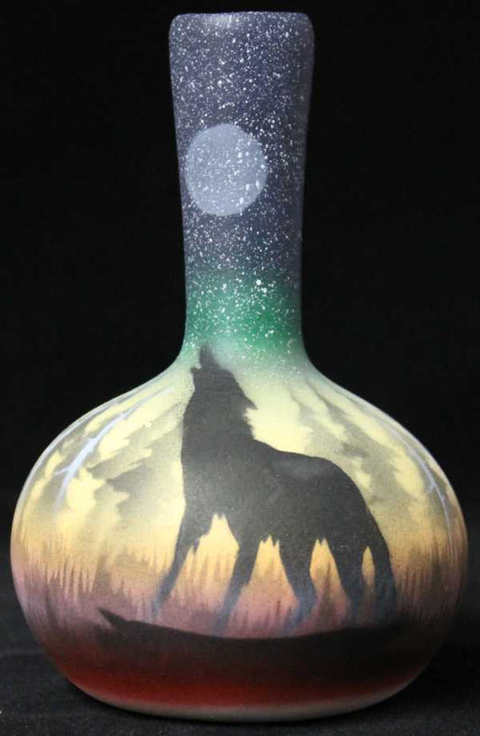WSS3 Woodland Shadows - Wolf 3 1/2 x 5 1/2 Ball Vase