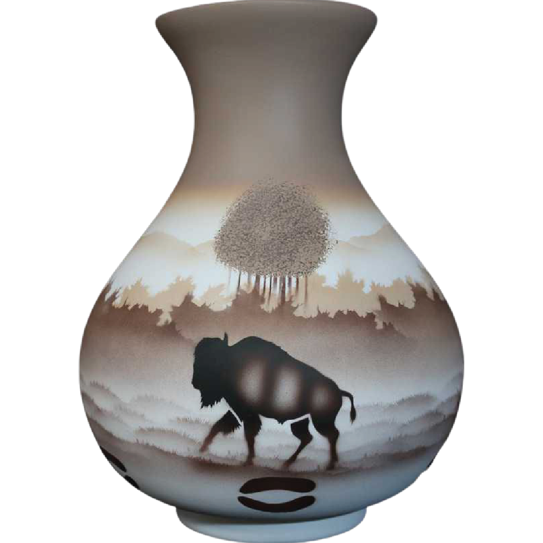 64136 Back Country Tracks Buffalo 10 1/2 x 14 1/2 Vase