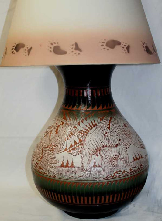 JBW375Lamp Authentic Navajo Etched Collector Piece by James Benally -(JBW