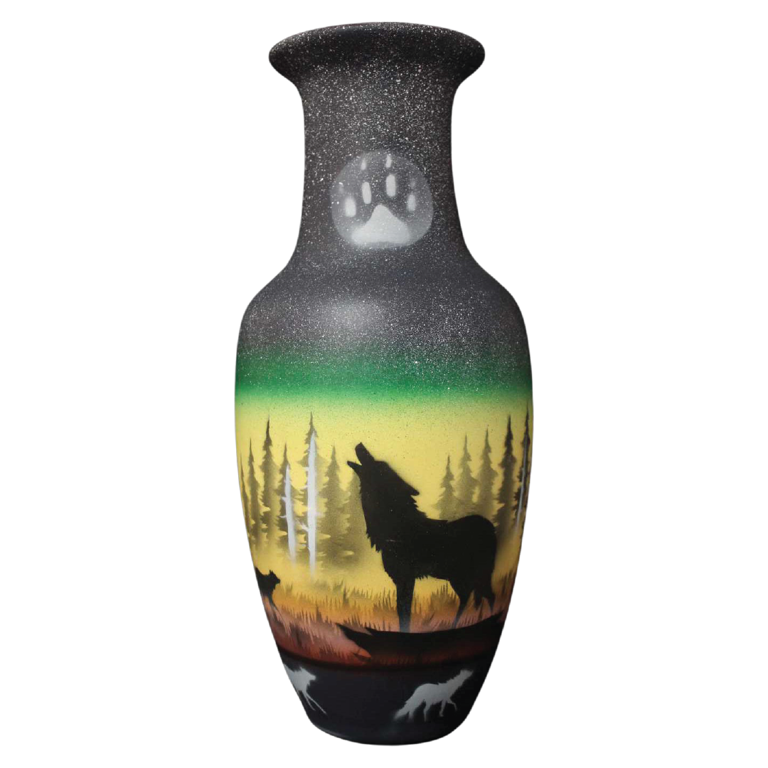 WSC3 Woodland Shadows - Wolf 6 x 14 Totem Vase